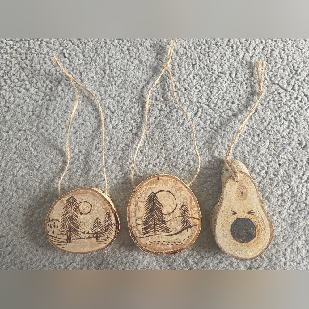 Rustic Wood Slice Holiday Ornaments Set